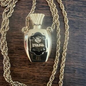 Vintage Ivana Trump Gold and Black Perfume Bottle Pendant Necklace